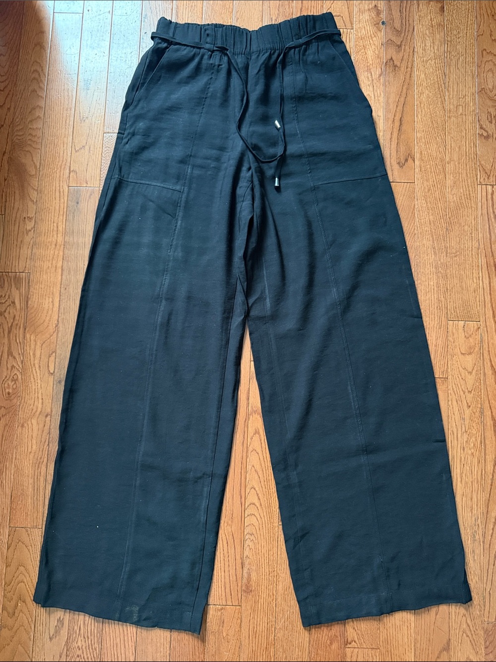 Zara Black Wide-Leg Drawstring Trousers